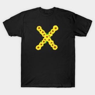Sunflowers Initial Letter X (Black Background) T-Shirt